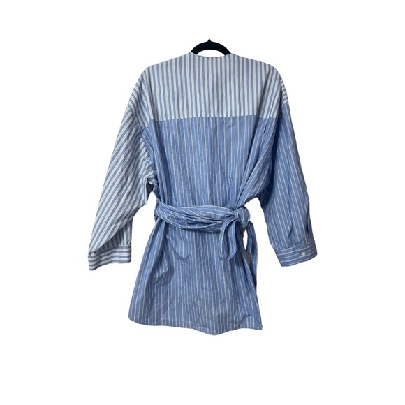 Blue Striped ZARA Poplin Peoni Wrap Shirt - Picture 3 of 5